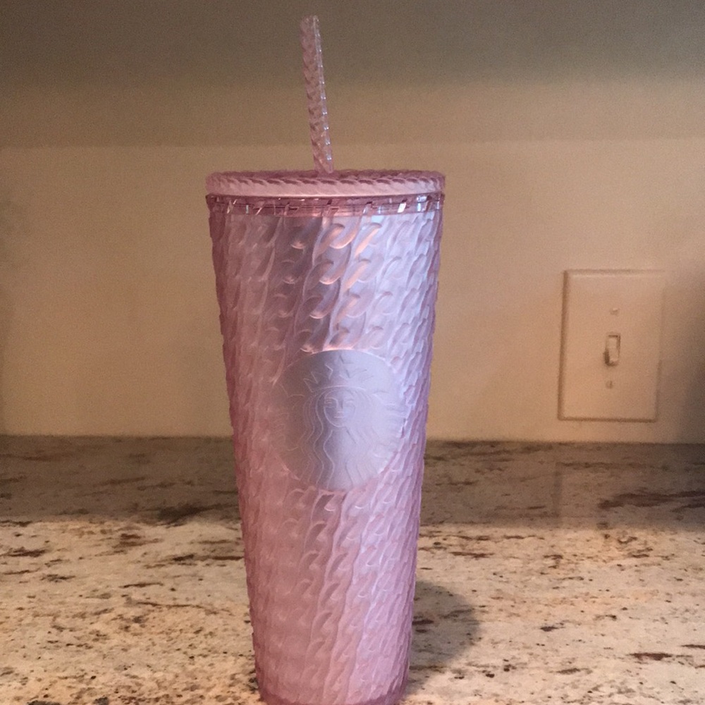 Starbucks Tumbler To Go Coffee Tea Drink Cup Pink Lavender Textured 24 Oz.